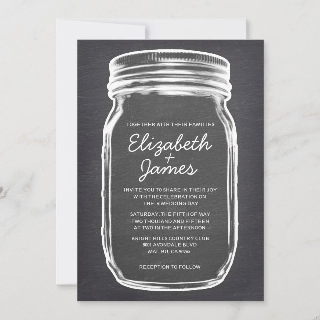 Black Vintage Mason Jar Invitations de mariage (Devant)