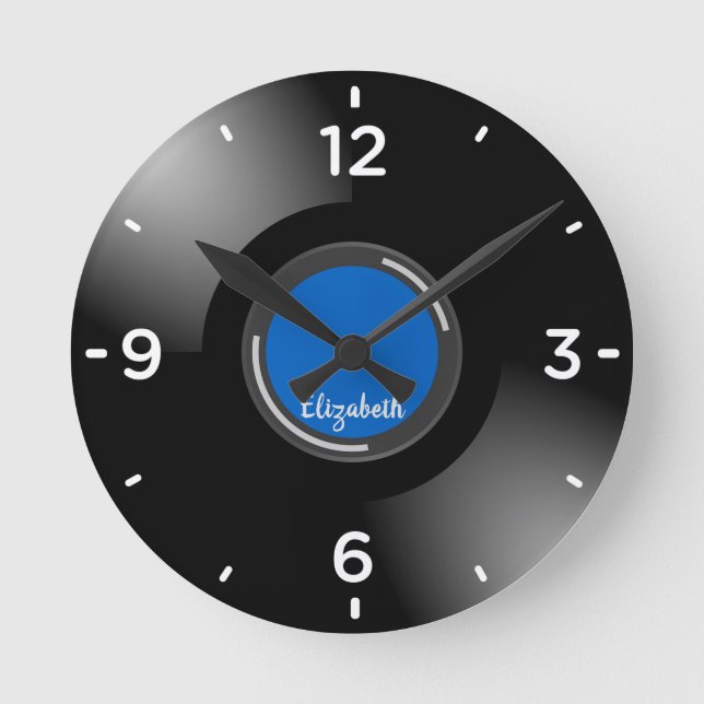 Black Vinyl Music Record Monogramme Horloge murale (Recto)