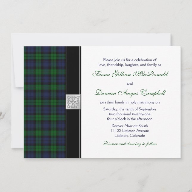 Black Watch Scottish Tartan Faire-part de mariage (Devant)