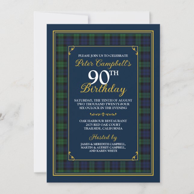 Black Watch Tartan 90th Birthday Invitation (Devant)
