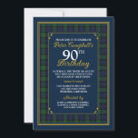 Black Watch Tartan 90th Birthday Invitation<br><div class="desc">Black Watch Scottish tartan 90e anniversaire invitation. Ce tartan est le célèbre tartan de Black Watch ou de clan Campbell. Le tartan de Black Watch est aussi officiellement connu comme le tartan du gouvernement et est un "tartan ouvert" qui signifie que n'importe qui peut le porter. Il n'a aucune affiliation...</div>
