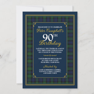 Black Watch Tartan 90th Birthday Invitation