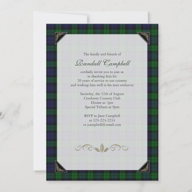 Black Watch Tartan Retraite Party Invitation (Devant)