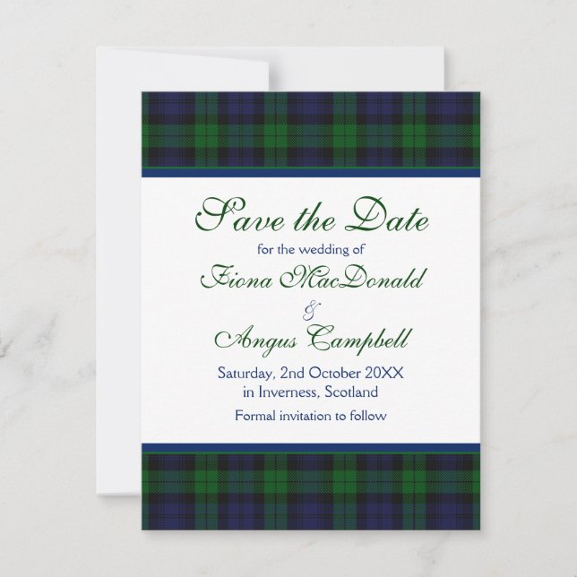 Black Watch Tartan Wedding Enregistrer la carte Da (Devant)