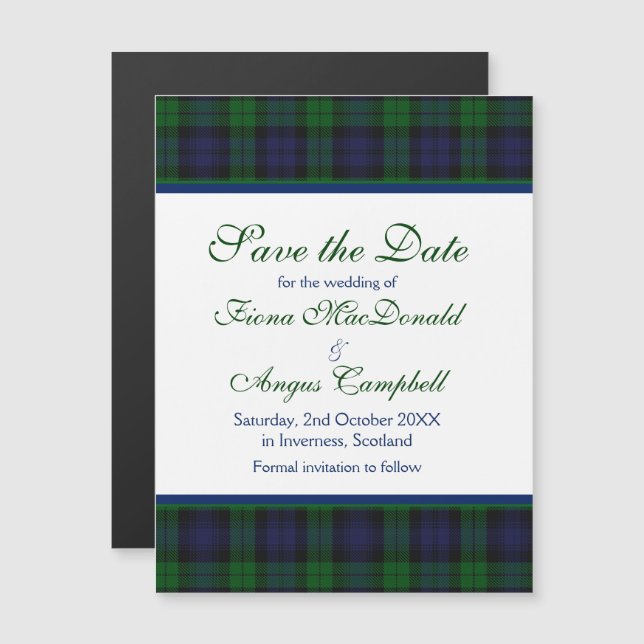 Black Watch Tartan Wedding Save the Date Magnet (Devant / Derrière)