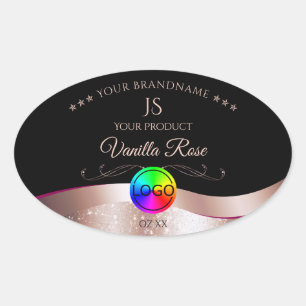 Black Wavy Rose Gold Logo Monogramme Étiquette pro