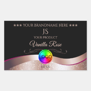 Black Wavy Rose Gold Logo Monogramme Étiquette pro