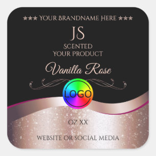 Black Wavy Rose Gold Logo Monogramme Étiquette pro
