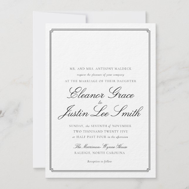 Black Wedding Invitation with Monogram Space (Devant)