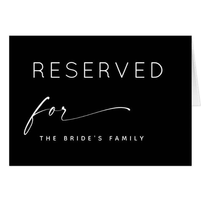 Black Wedding Reserved Sign | Seating Reservation (Devant Horizontal)