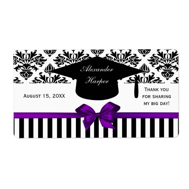 Black Wha Stripe Damask Purple Water Étiquette 2e  (Devant)