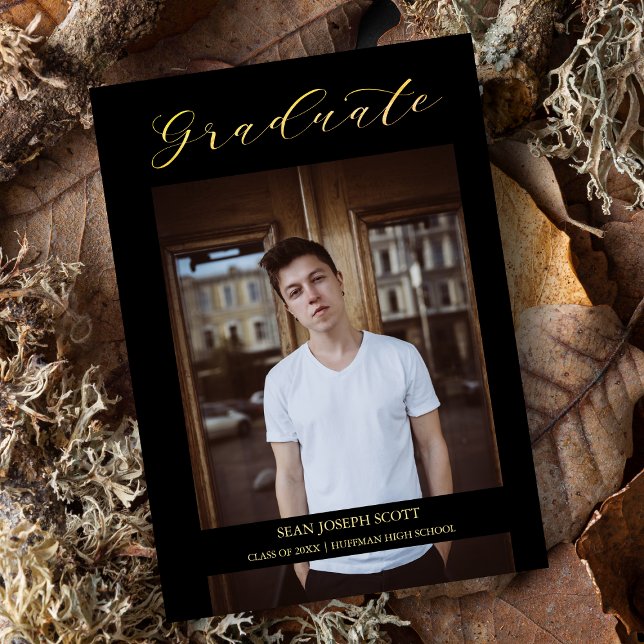 Black Whimsical Moderne Calligraphie Photo Gradué (Créateur téléchargé)