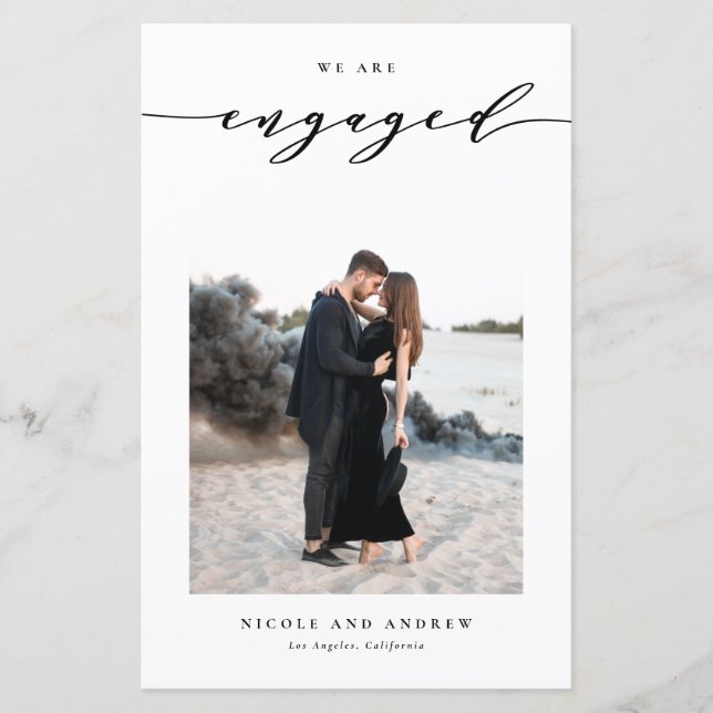 Black Whimsical Script Engagement Announcement (Devant)