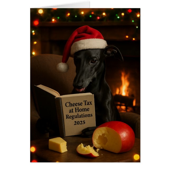 Black Whippet 'Cheese Tax' Christmas card (Devant)
