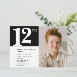 Black White 12e anniversaire invitation Chic Photo