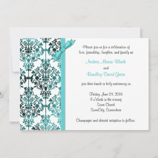 Black White Aqua Damask Floral Faire-part de maria