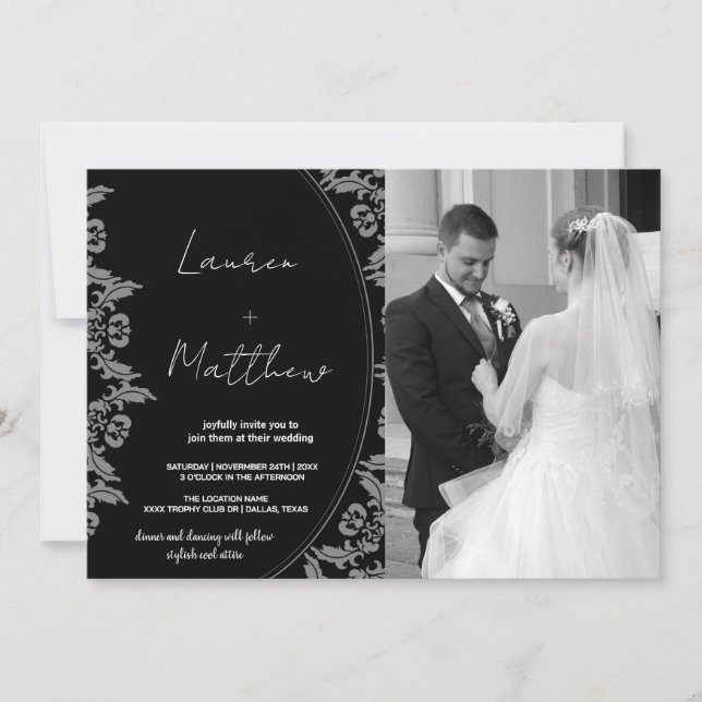 Black White Art Wedding Invitations avec photo (Devant)