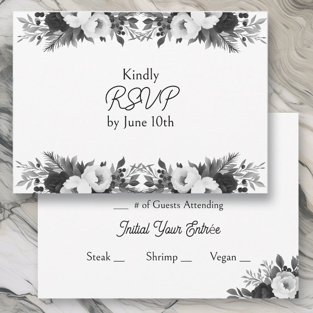 Black & White Botanical Wedding RSVP and Meals (Créateur téléchargé)