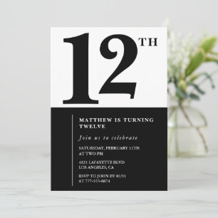 Black White Boy 12e anniversaire invitation Simple