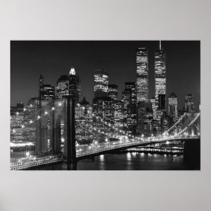 Black White Brooklyn Bridge New York Night Poster