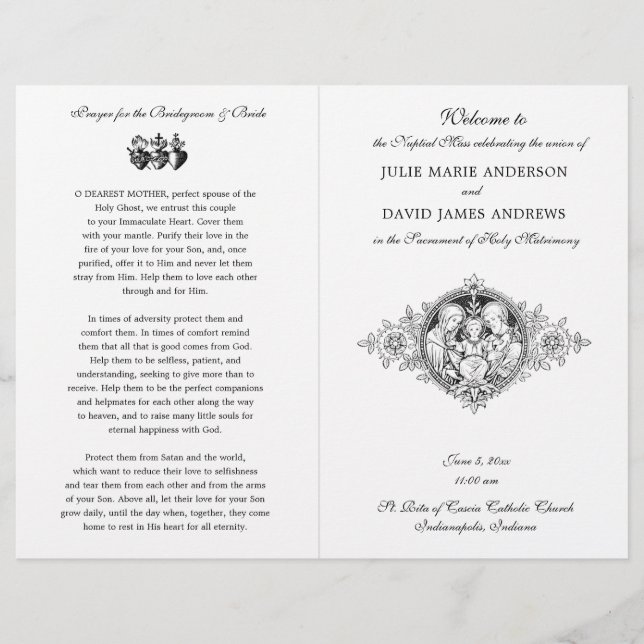 Black & White Catholic Mass Wedding Programme (Devant)