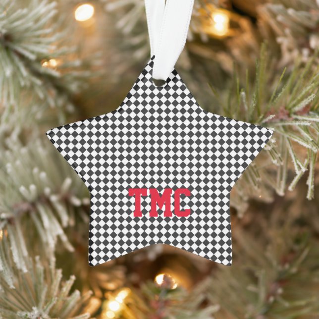 Black White Check Sports Racing INITIALES Red Star (Arbre)