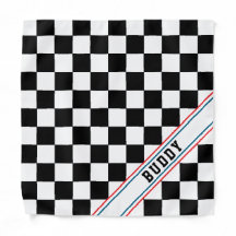 Black White Checkered Dog Name Bandana Patriot