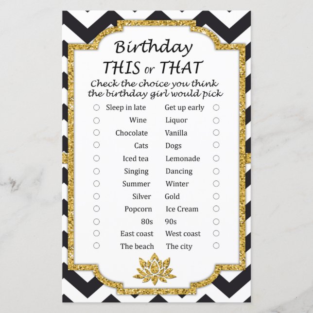 Black White Chevron Anniversaire ce ou ce jeu (Devant)