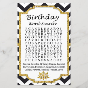 Black White Chevron Anniversaire mot jeu de recher
