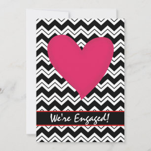 Black White Chevron Coeur Engagement Invitation