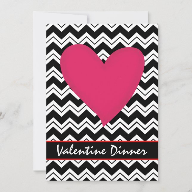 Black White Chevron Heart Valentine Invitation (Devant)