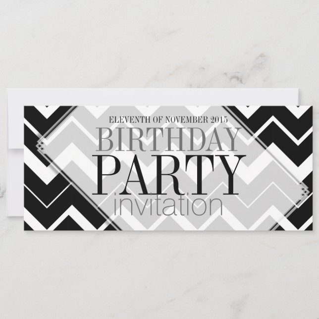 Black White Chevron Stylish Party Invitations (Devant)