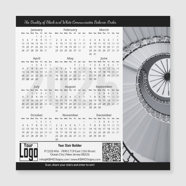 Black White Classic Appeal Magnetic 2026 Calendar (Devant)