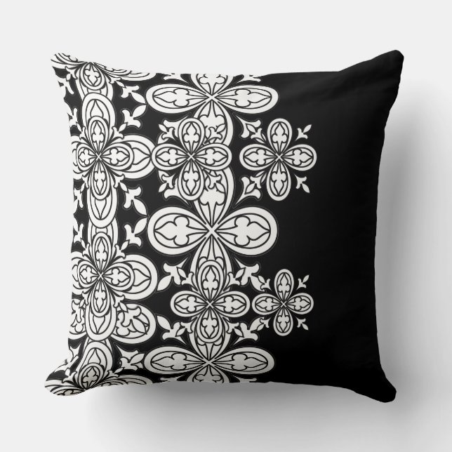Black & White Color Me Abstrait Pétales Coussin (Recto)