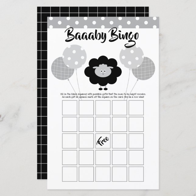 Black White Cube Lamb Baby shower Bingo Carte de j (Devant / Derrière)