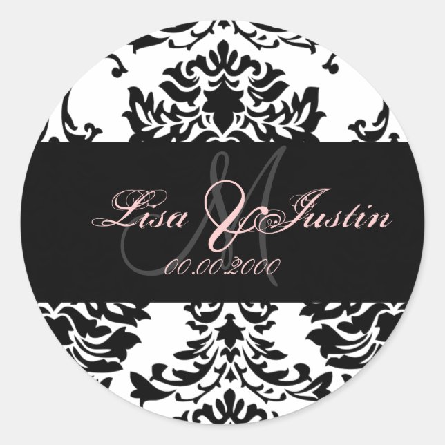 Black White Damask, autocollants monogrammes (Devant)