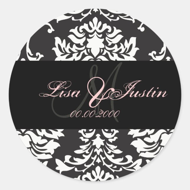 Black White Damask, autocollants monogrammes (Devant)