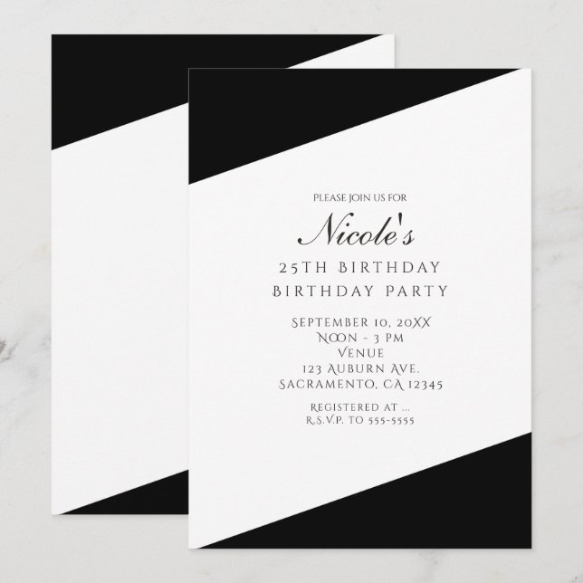 Black & White Elegant Chic Party Invitations (Devant / Derrière)