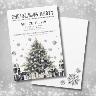 Black White Elegant Christmas Party Invitation