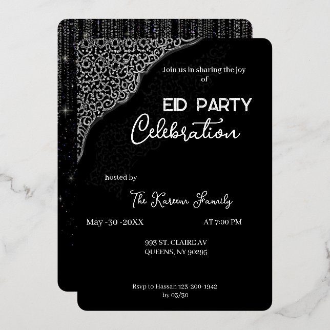  Black & white elegant  Eid Party Invitation  (Recto/Verso)