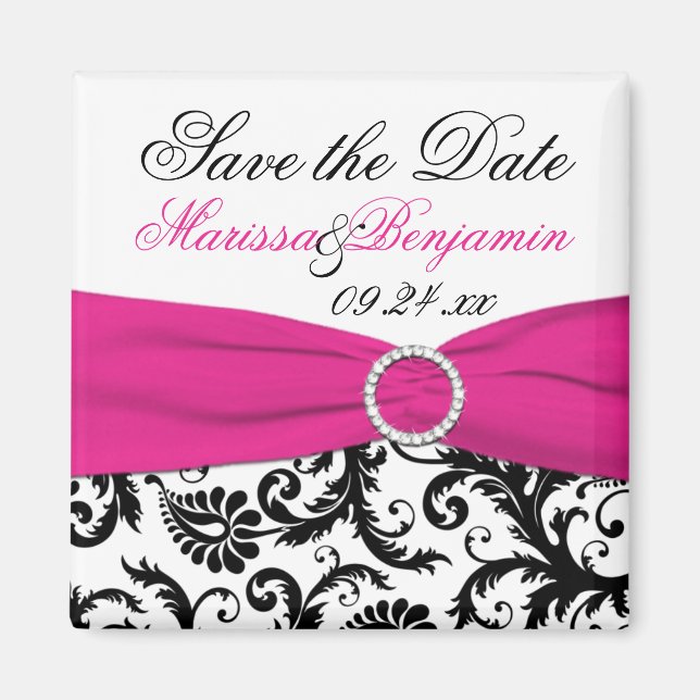 Black, White, et Fuchsia Mariage Favor Magnet (Devant)