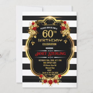 Black, White et Gold 60e anniversaire Invitation
