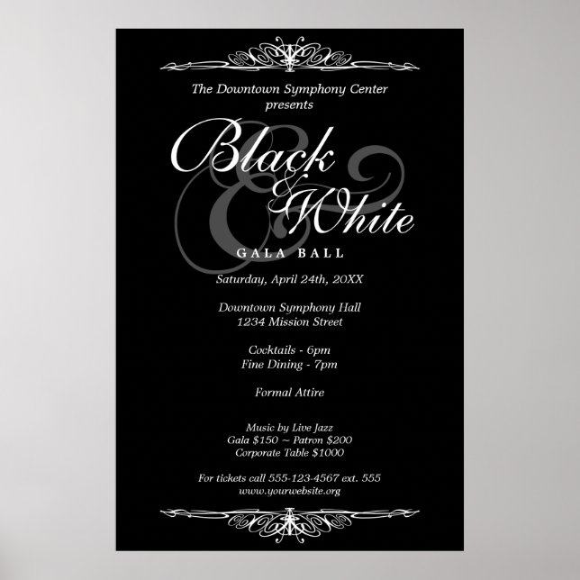 Black & white gala ball dance custom event poster (Devant)
