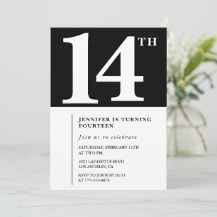 Black White Girl 14e anniversaire invitation Chic