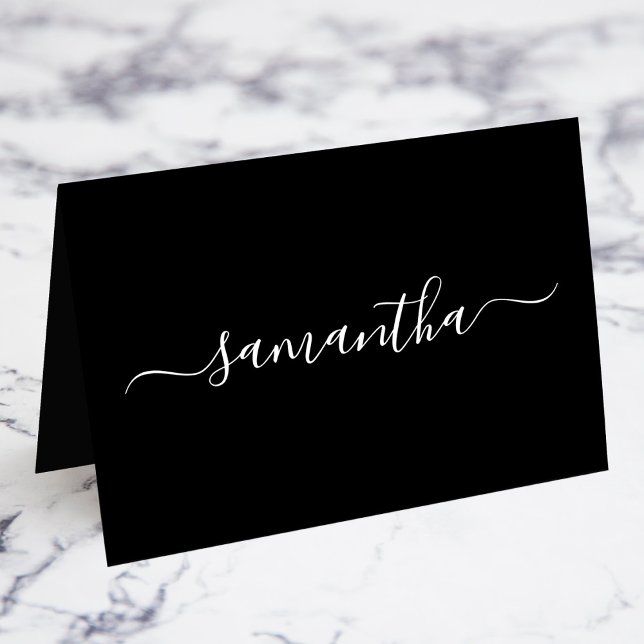 Black White Girl Signature Carte individuelle (Black and White Girly Signature Name Individual Fold Your Own Place Cards)