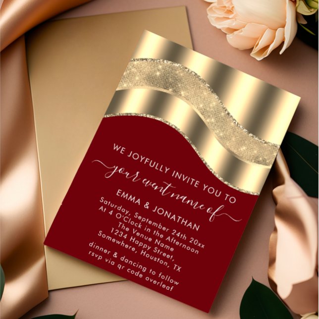 Black White Gold Bordure Vague QR Code Mariage (Black White Gold Border Wave QR Code Wedding FlorenceK )