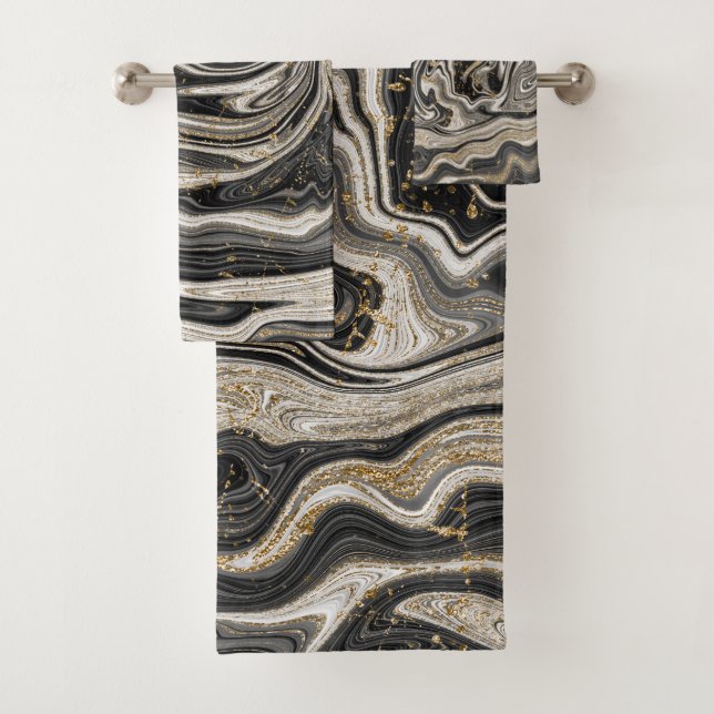 Black White & Gold Chic Swirl Moderne Abstrait (En situation)