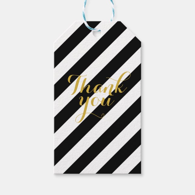 Black & white gold merci étiquettes cadeaux (Devant)