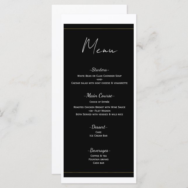 Black White Gold Modern Minimal Menu Mariage (Devant / Derrière)