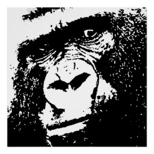 Black White Gorilla Face Pop Art Perfect Poster